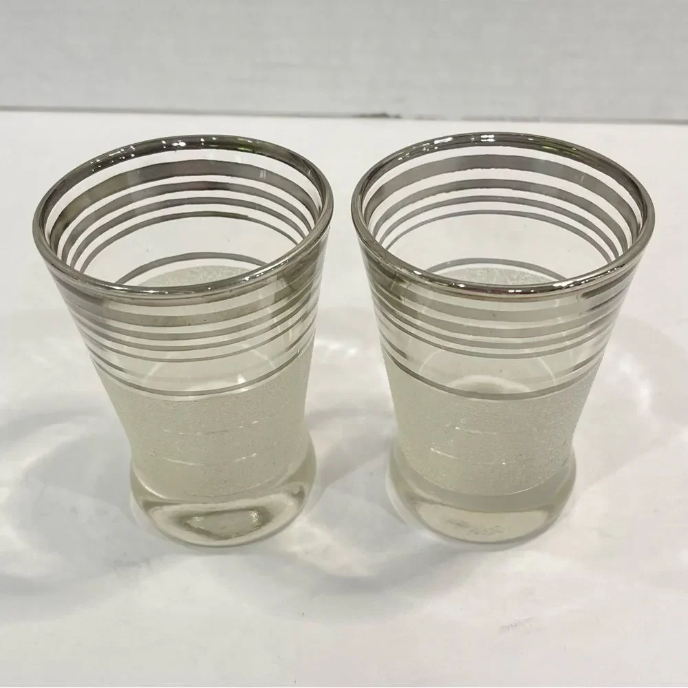 West Virginia Glass Frost Nip Platinum Cocktail Cordial Glasses Vintage Set of 2